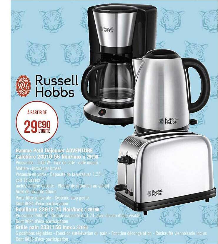 gamme petit déjeuner adventure cafetière russell hobbs 24010-56 noir-inox