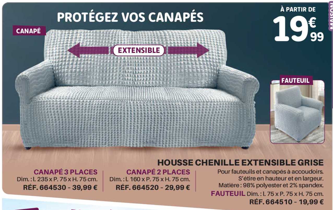 Housse Chenille Extensible Grise