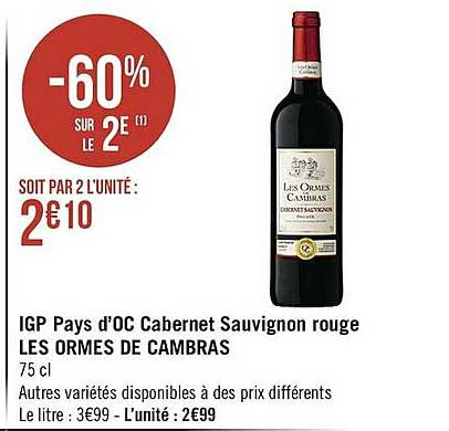 igp pays d'oc cabernet sauvignon rouge les ormes de cambras
