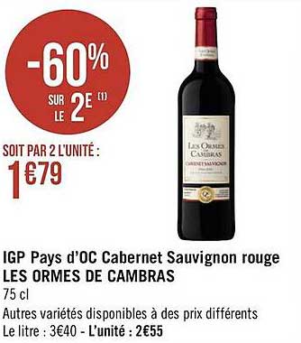 igp pays d'oc cabernet sauvignon rouge les ormes de cambras