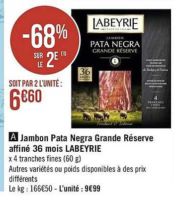 jambon pata negra grande réserve affiné 36 mois labeyrie