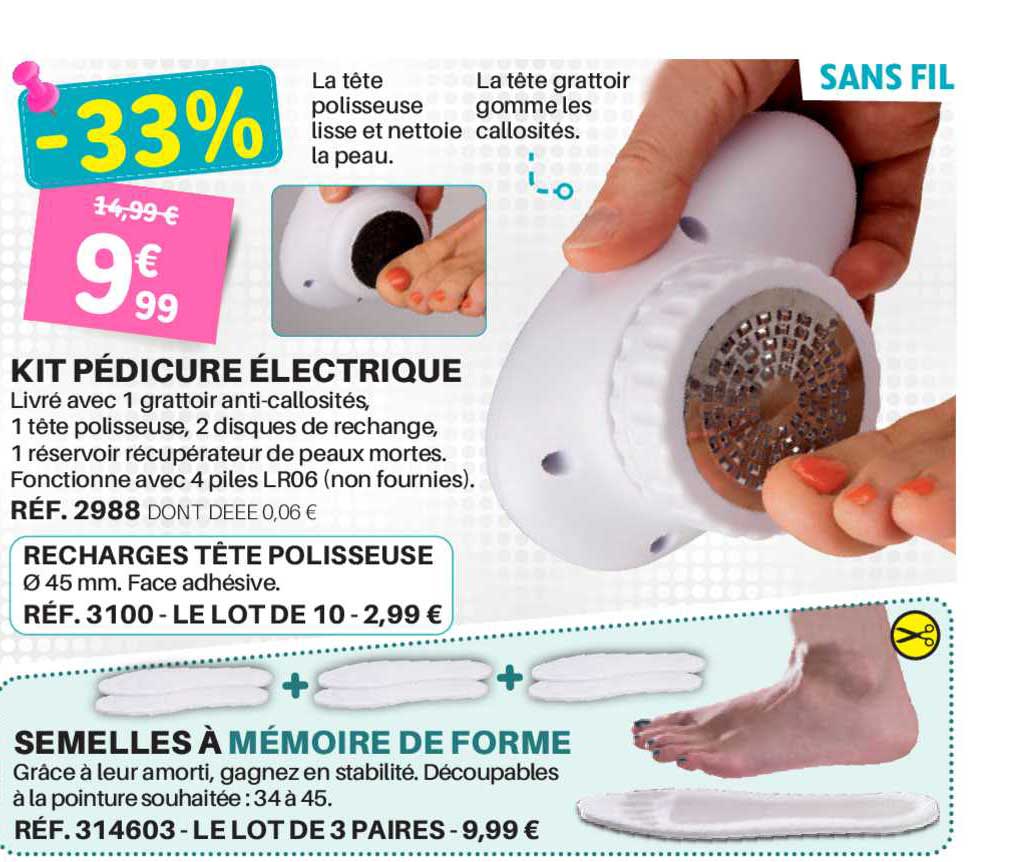 kit pédicure électrique semelles à mémoire de forme