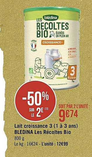 lait croissance 3 (1 à 3 ans) blédina les récoltes bio