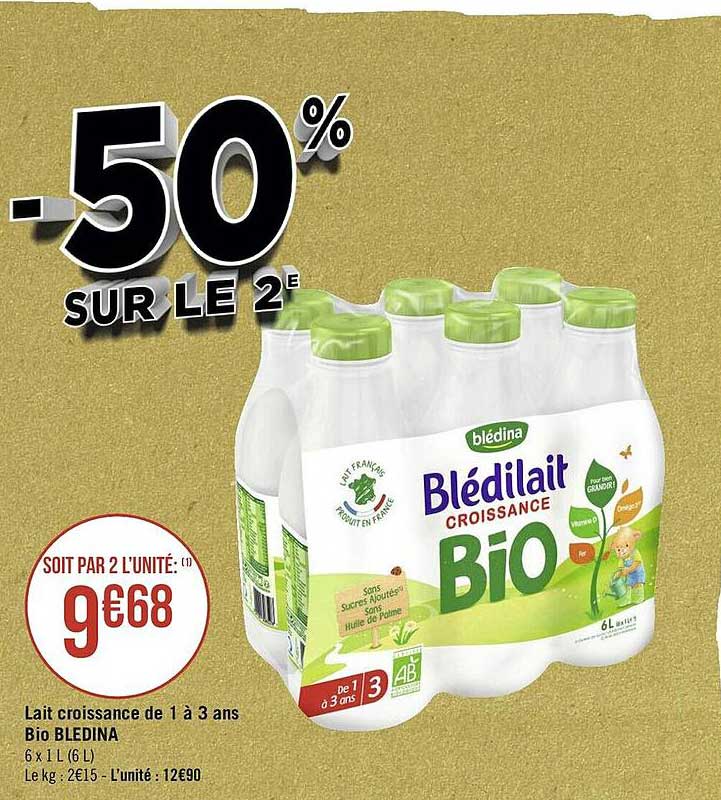 lait croissance de 1 à 3 ans bio blédina