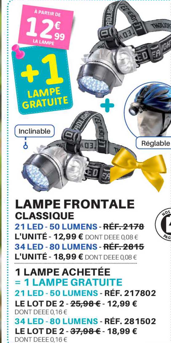 lampe frontale classique 1 lampe achetée = 1 lampe gratuite