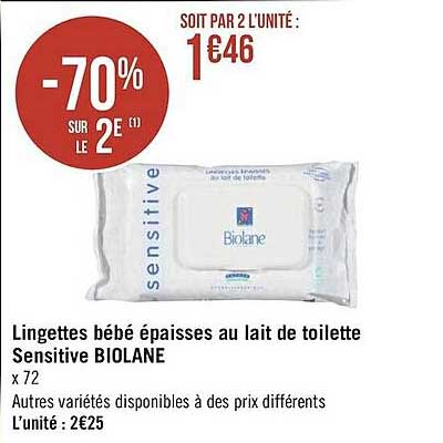 lingettes bébé épaisses au lait de toilette sensitive biolane