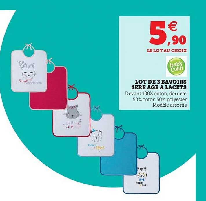 Lot De 3 Bavoirs 1ère âge à Lacets Baby Calin