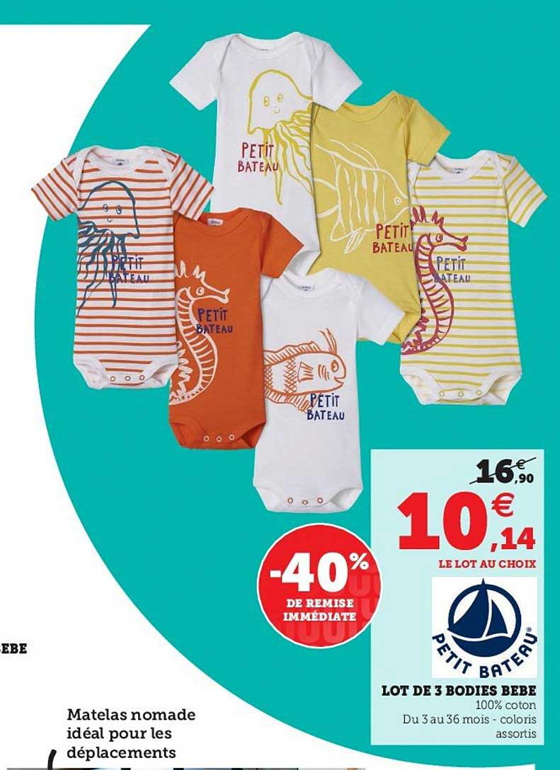 lot de 3 bodies bébé petit bateau