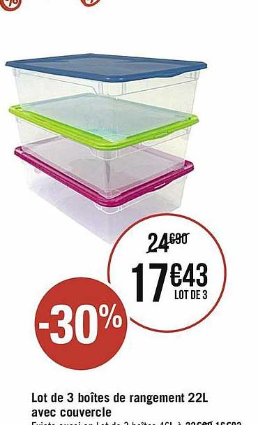 lot de 3 boîtes de rangement 22l avec couvercle