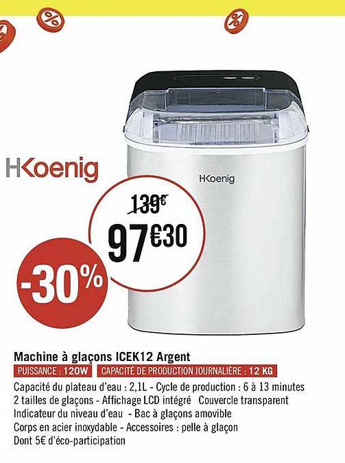 Machine à Glaçons H Koenig Icek12 Argent