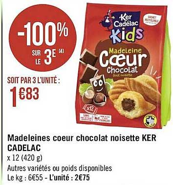 madeleines cœur chocolat noisette ker cadelac