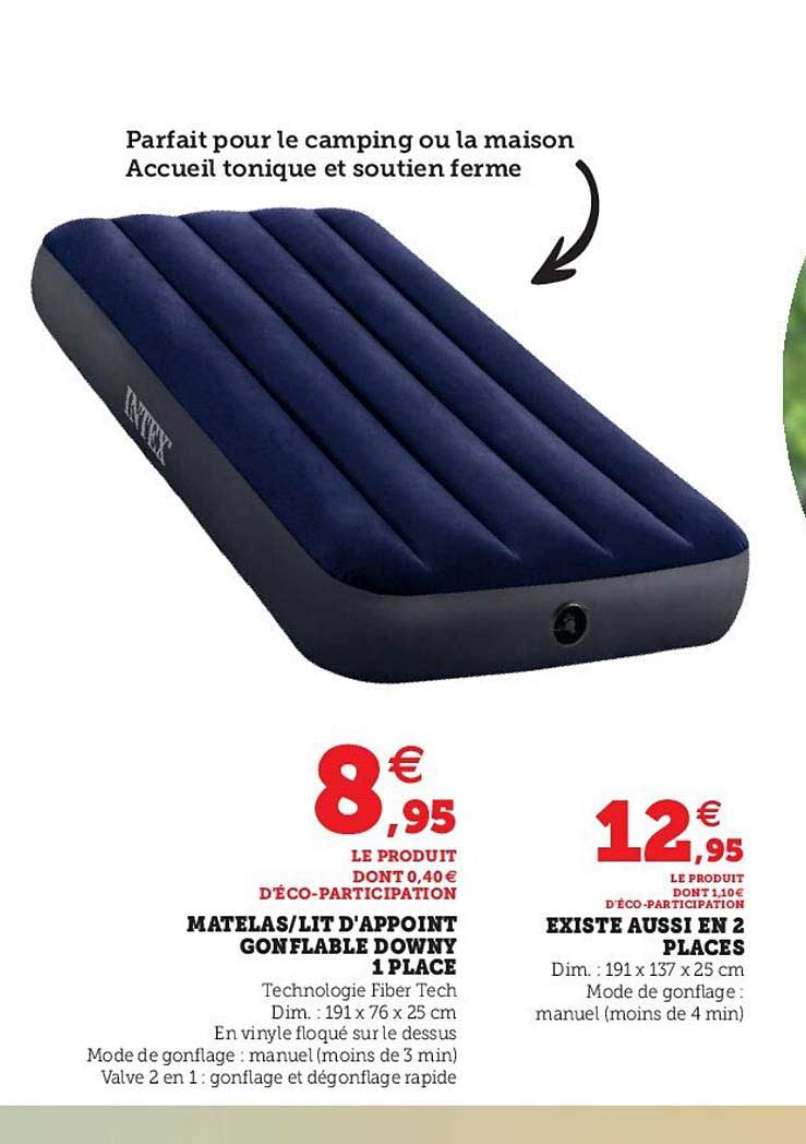 matelas-lit d'appoint gonflable downy 1 place, existe aussi en 2 places