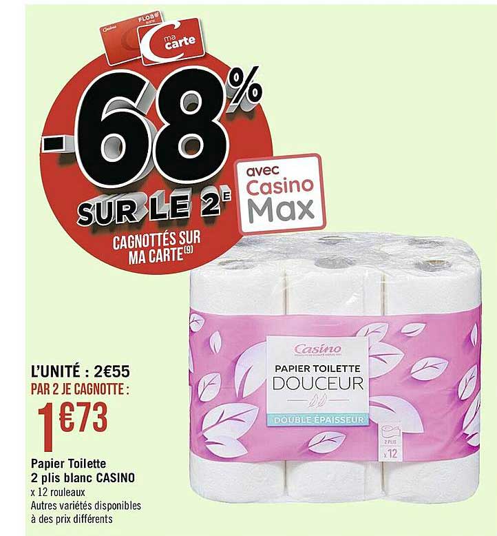 papier toilette 2 plis blanc casino
