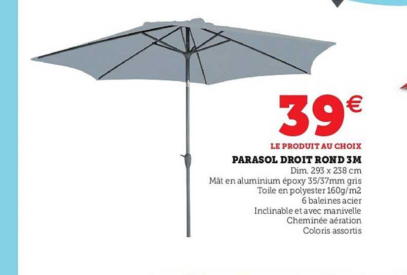 Parasol Droit Rond 3m
