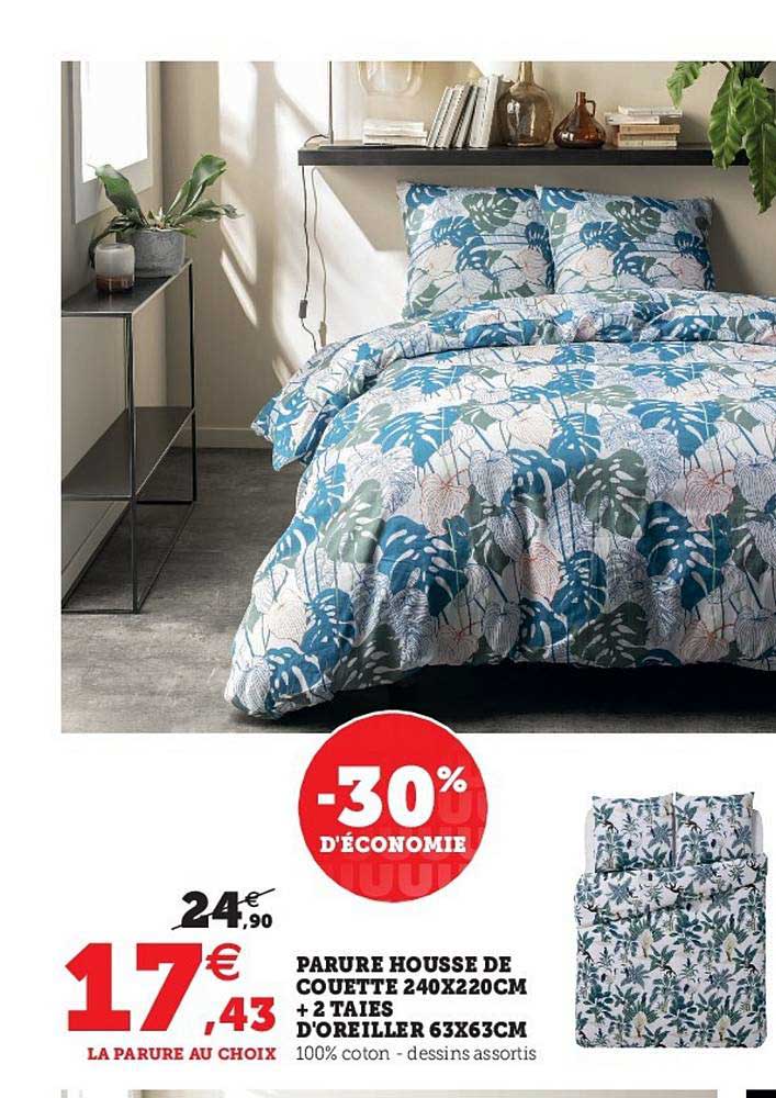 parure housse de couette 240 x 220 cm + 2 taies d'oreiller 63 x 63 cm