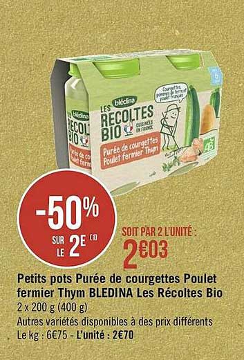 petits pots purée de courgettes poulet fermier thym blédina les récoltes bio