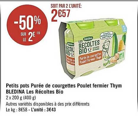 petits pots purée de courgettes poulet fermier thym blédina les récoltes bio