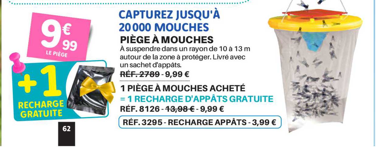 piège à mouches 1 piège à mouches acheté = 1 recharge d'appâts gratuite
