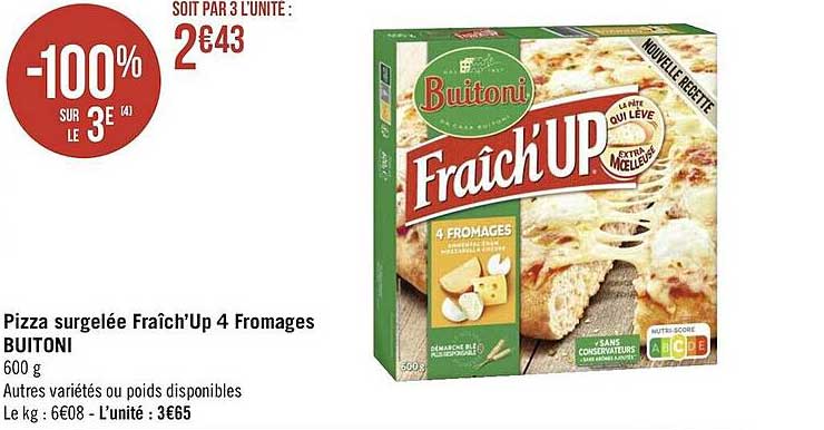 pizza surgelée fraîch'up 4 fromages buitoni