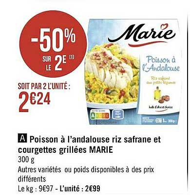 poisson à l'andalouse riz safrane et courgettes grillées marie