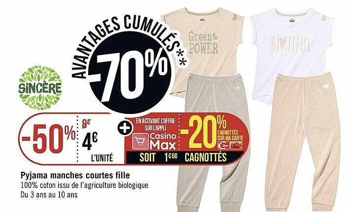 pyjama manches courtes fille sincère