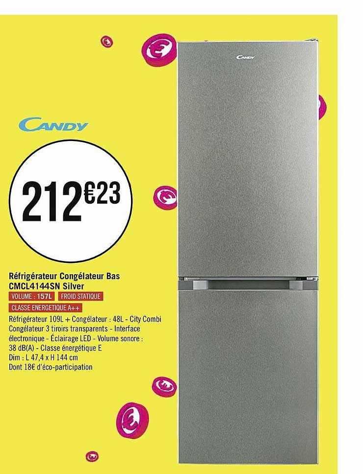Réfrigérateur Congélateur Bas Cmcl4144sn Silver Candy