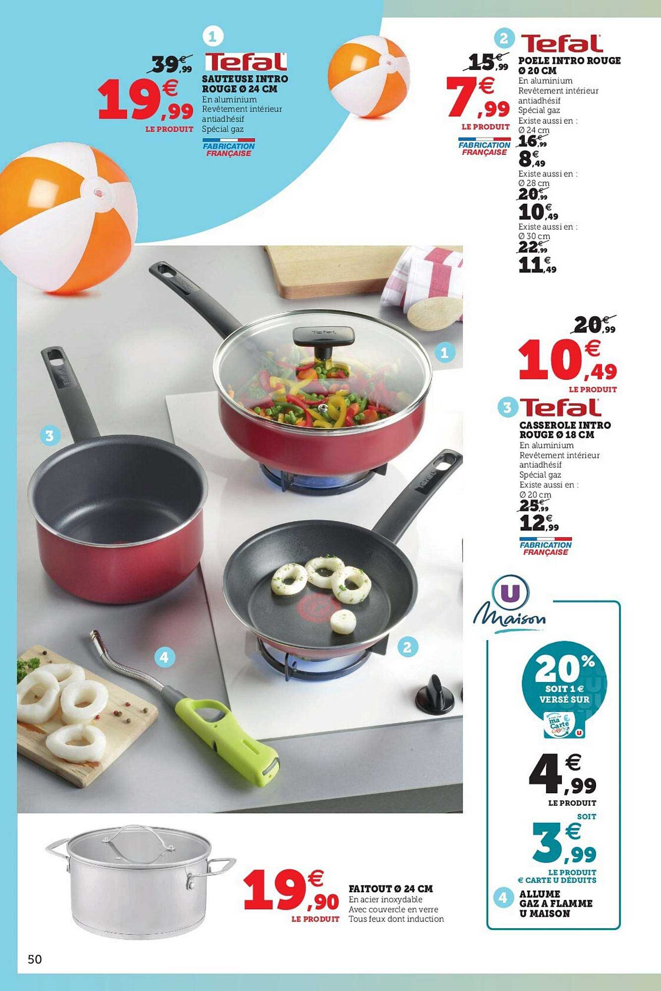 sauteuse intro rouge 24 cm, poêle intro rouge, casserole intro rouge, allume gaz à flamme u maison