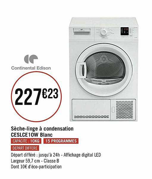 sèche-linge à condensation ceslce 10w blanc continental edison