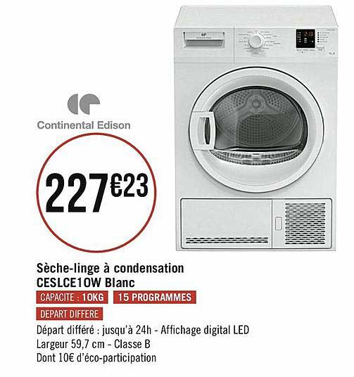 sèche-linge à condensation continental edison ceslce10w blanc