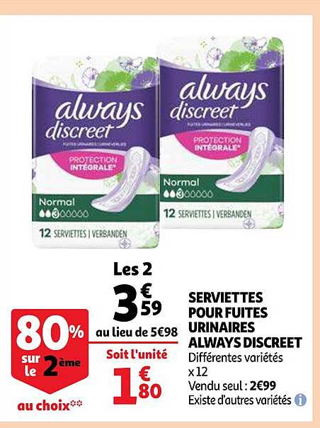 serviettes pour fuites urinaires always discreet