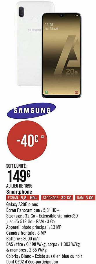 Smartphone Galaxy A20e Blanc Samsung