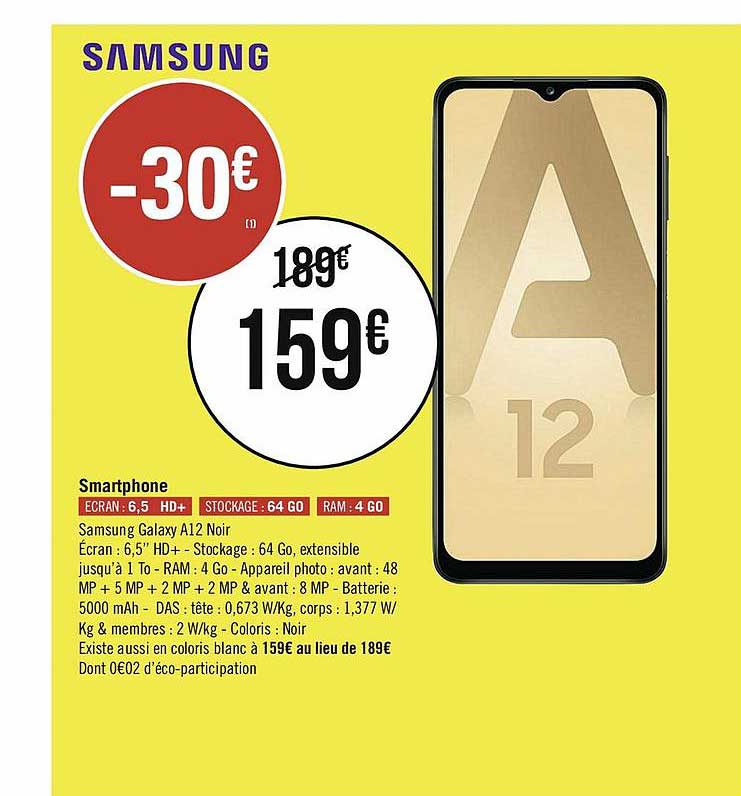 smartphone samsung galaxy a12 noir