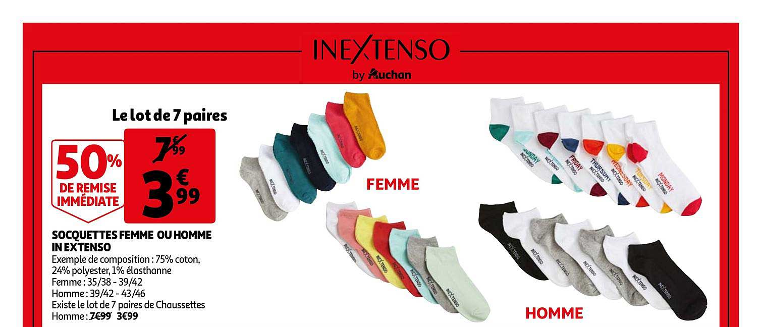socquettes femme ou homme in extenso