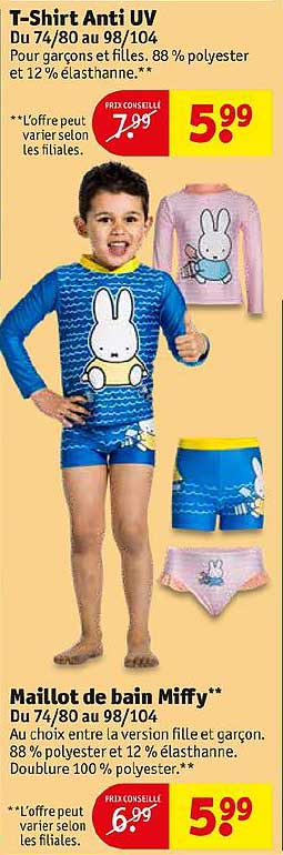 t-shirt anti uv maillot de bain miffy
