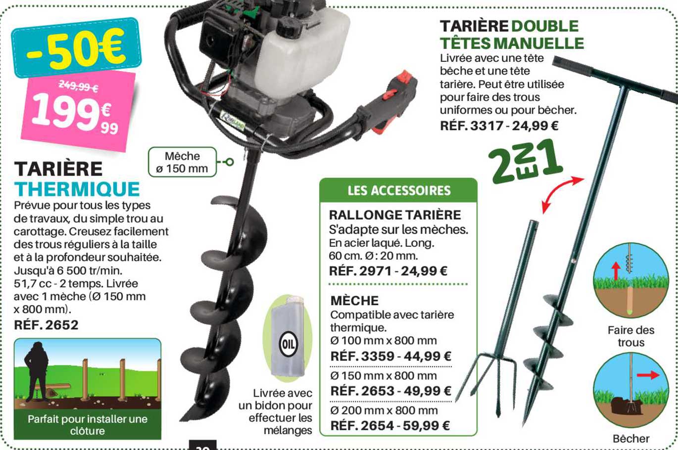 tarière thermique tarière double têtes manuelles