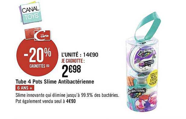 tube 4 pots slime antibactérienne