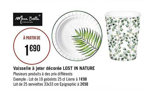 vaisselle à jeter décorée lost in nature mesa bella
