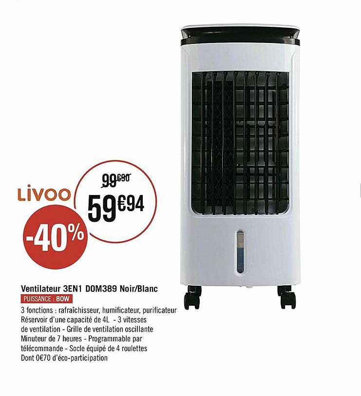 ventilateur 3 en 1 dom389 noir - blanc livoo