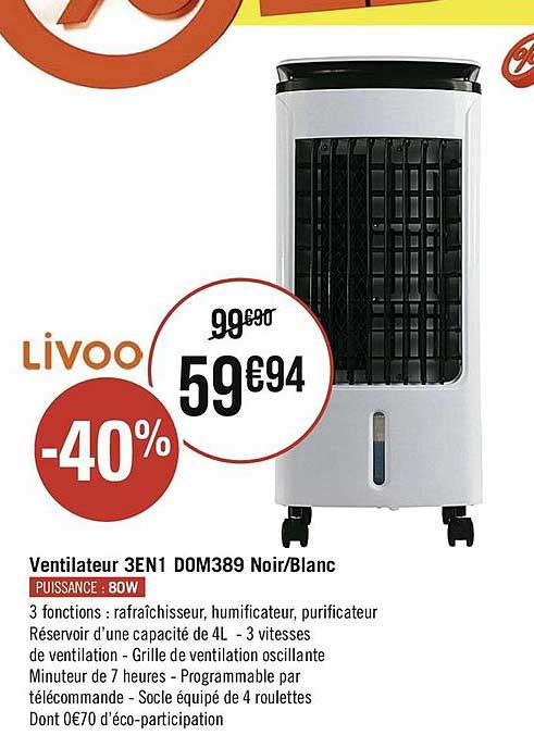 Ventilateur 3 En 1 Livoo Dom389 Noir-blanc