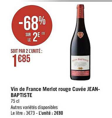 vin de france merlot rouge cuvée jean-baptiste
