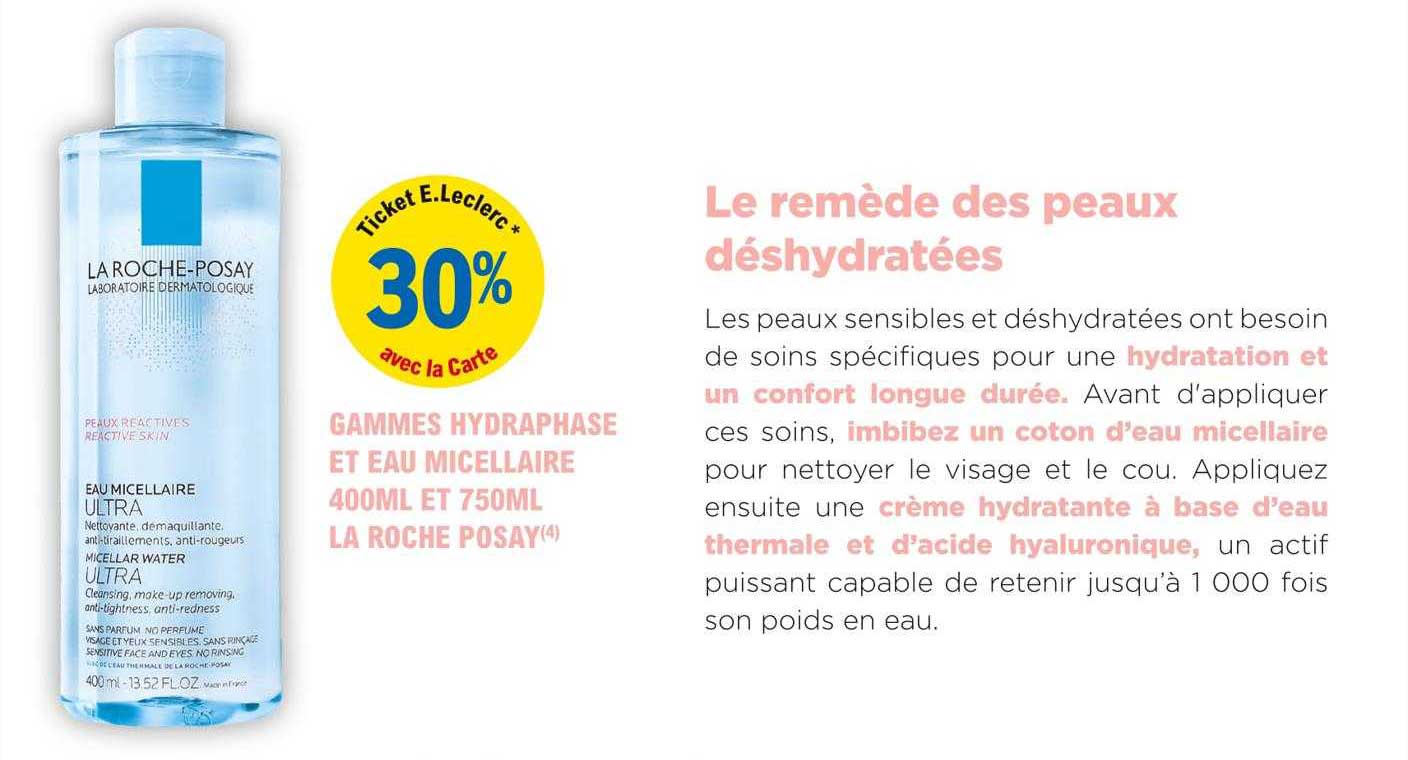gammes hydraphase et eau micellaire 400ml et 750ml la roche posay