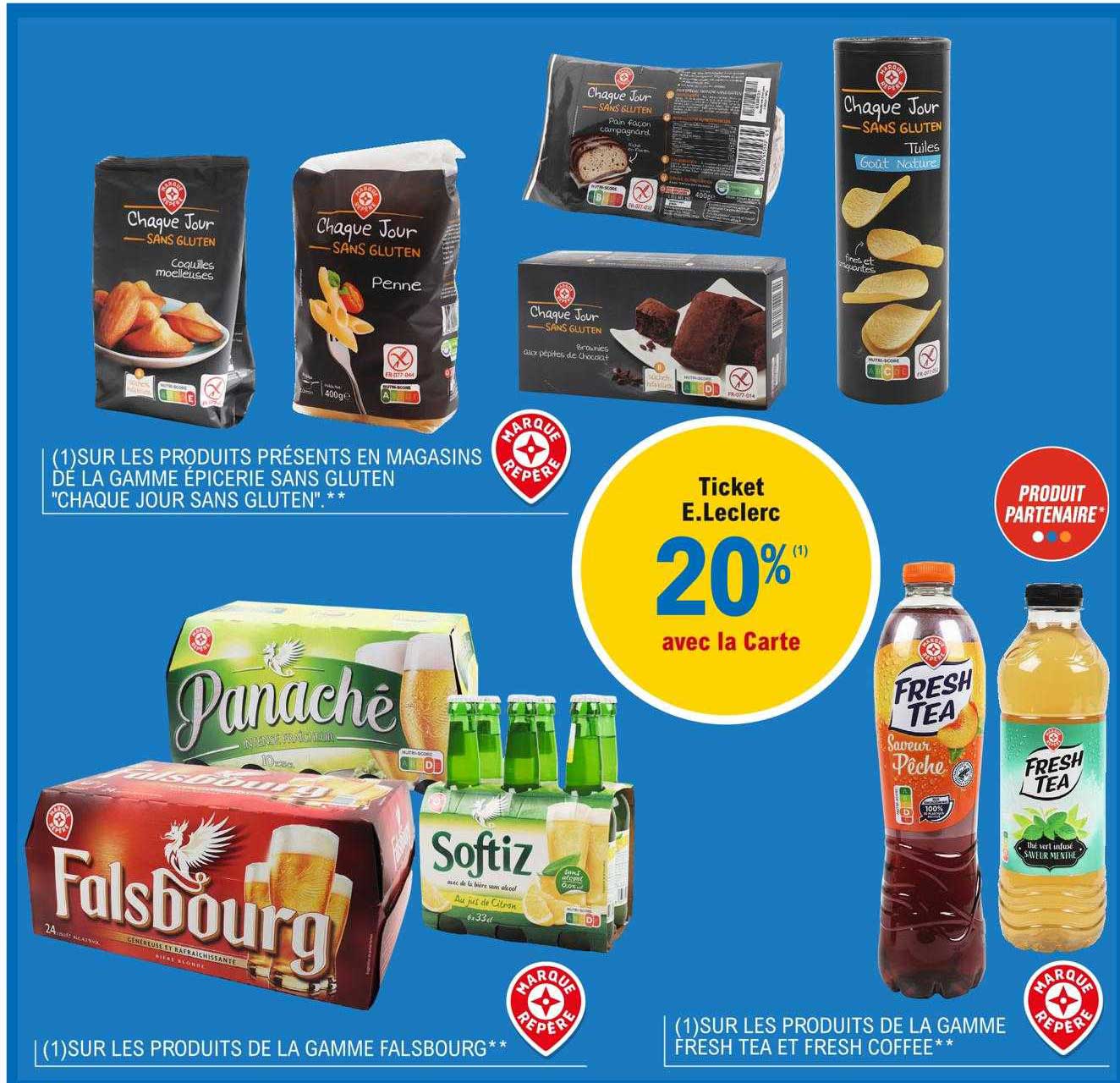 la gamme épicerie sans gluten chaque jour sans gluten, la gamme falsbourg, la gamme fresh tea et fresh coffee