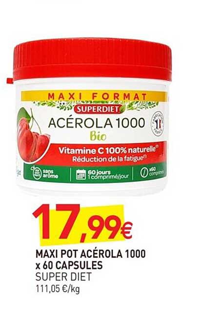maxi pot acérola 1000 x 60 capsules super diet