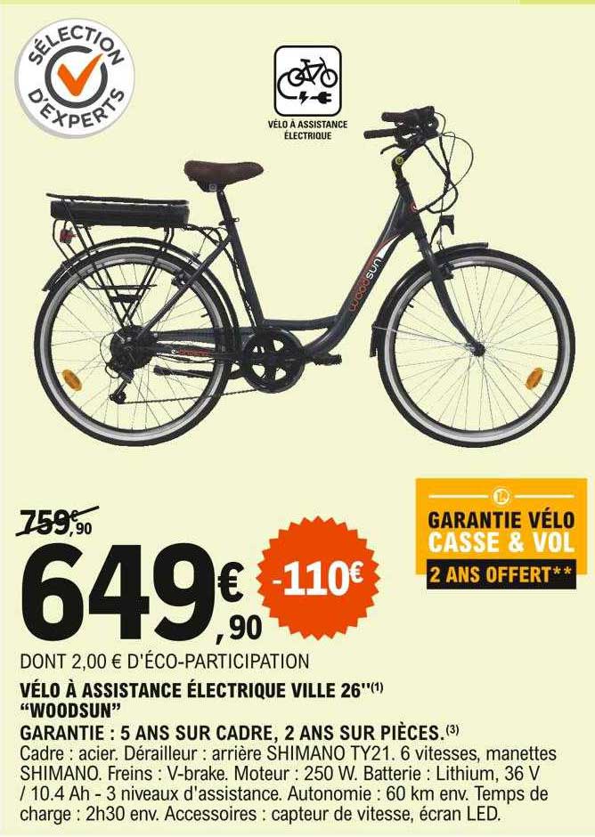 vélo à assistance électrique ville 26" "woodsun"