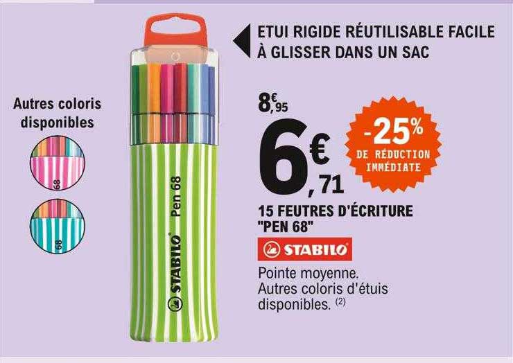 15 feutres d'écriture "pen 68" stabilo