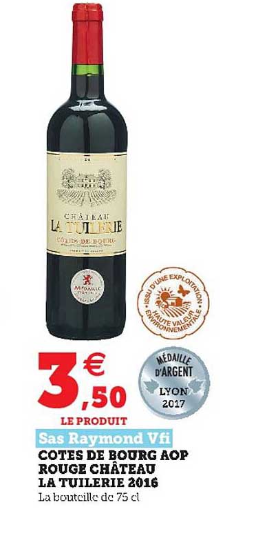 côtes de bourg aop rouge château la tuilerie 2016 sas raymond vfi