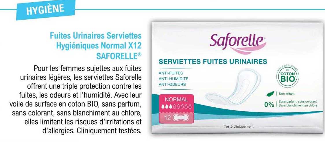 fuites urinaires serviettes hygiéniques normal x12 saforelle