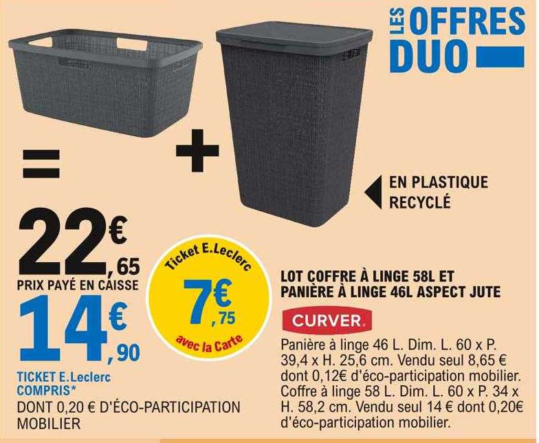 lot coffre à linge 58l et panière à linge 46l aspect jute curver