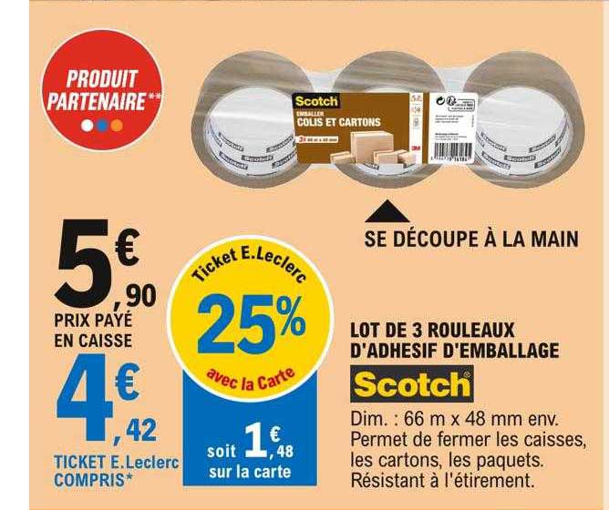 lot de 3 rouleaux d'adhésif d'emballage scotch