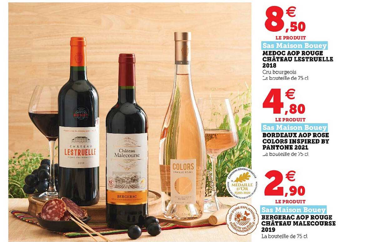 médoc aop rouge château lestruelle 2018 sas maison bouey, bordeaux aop rosé colors inspired by pantone 2021  sas maison bouey, bergerac aop rouge château malecourse 2019  sas maison bouey